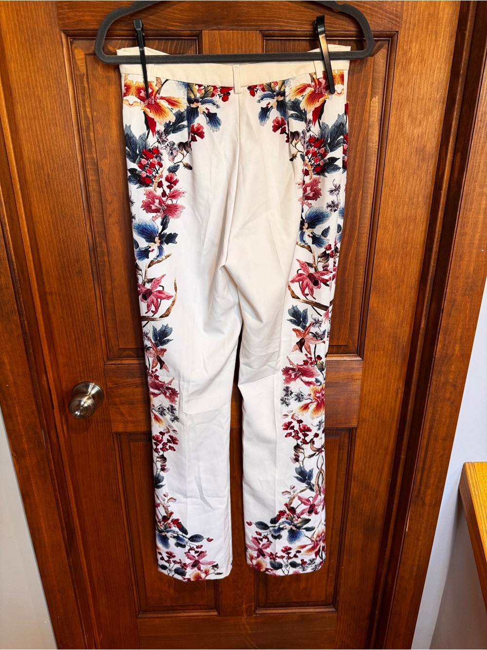 275. Zara Cream Floral Boot-Cut Pants with Burgundy & Navy Accents - Picture 3 of 10
